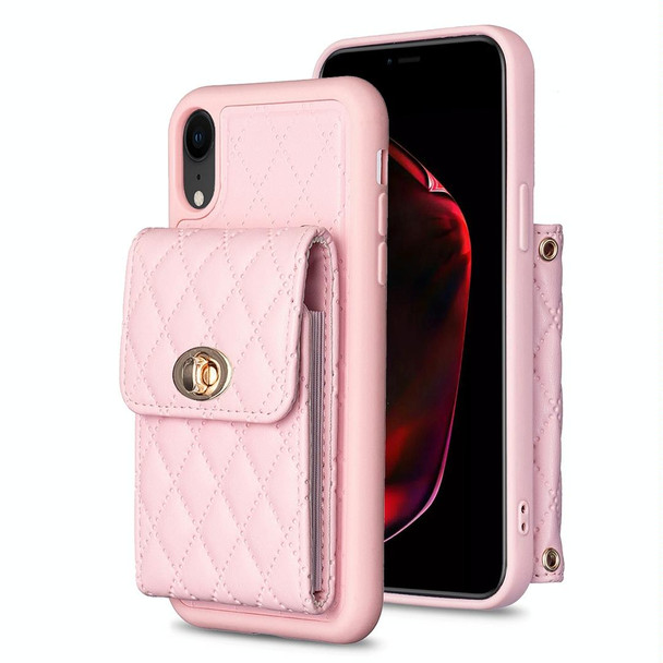 For iPhone XR Vertical Metal Buckle Wallet Rhombic Leatherette Phone Case(Pink)