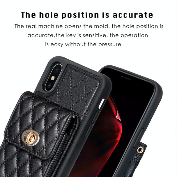 For iPhone X / XS Vertical Metal Buckle Wallet Rhombic Leatherette Phone Case(Black)