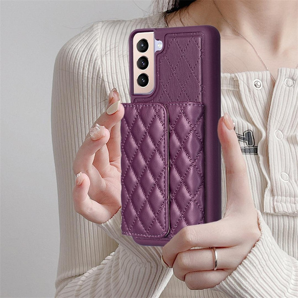 For Samsung Galaxy S21+ 5G Horizontal Wallet Rhombic Leatherette Phone Case(Dark Purple)