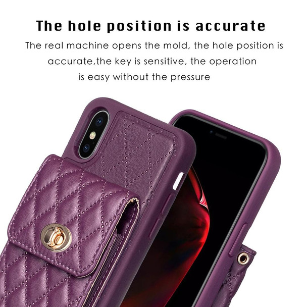 For iPhone XS Max Vertical Metal Buckle Wallet Rhombic Leatherette Phone Case(Dark Purple)