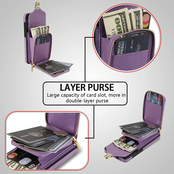 For Samsung Galaxy S21+ 5G Zipper Hardware Card Wallet Phone Case(Purple)