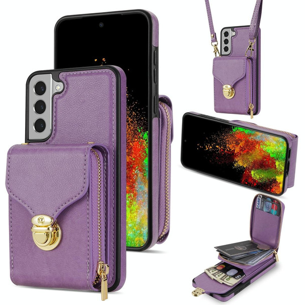 For Samsung Galaxy S21+ 5G Zipper Hardware Card Wallet Phone Case(Purple)