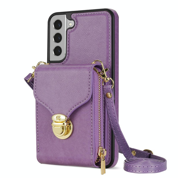 For Samsung Galaxy S21+ 5G Zipper Hardware Card Wallet Phone Case(Purple)