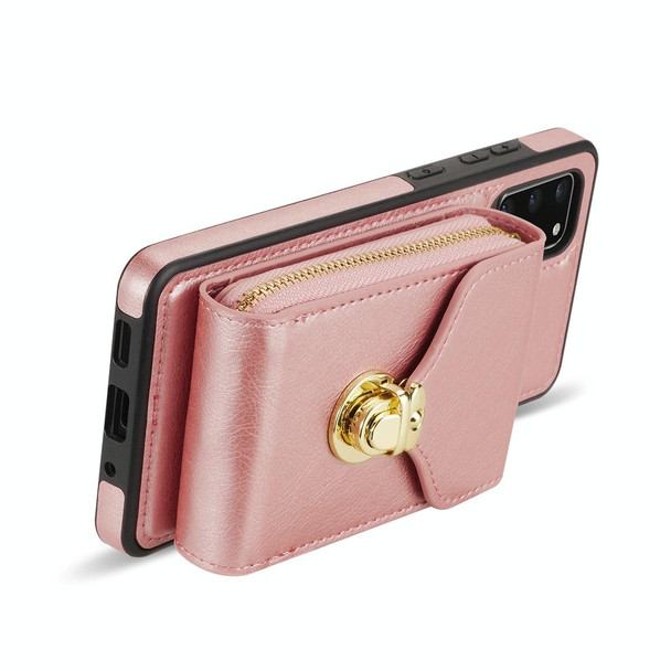 For Samsung Galaxy S20 FE Zipper Hardware Card Wallet Phone Case(Rose Gold)