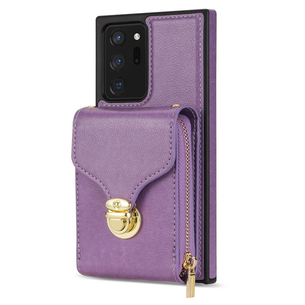 For Samsung Galaxy Note20 Ultra Zipper Hardware Card Wallet Phone Case(Purple)