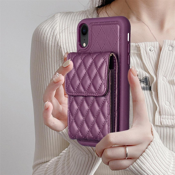 For iPhone XR Vertical Wallet Rhombic Leatherette Phone Case(Dark Purple)