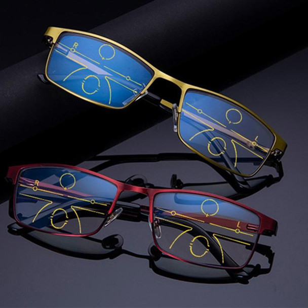 Progressive Multifocal Presbyopic Glasses Anti-blue Light Mobile Phone Glasses, Degree: +200(Gold)