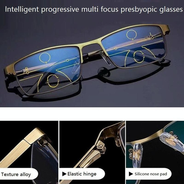 Progressive Multifocal Presbyopic Glasses Anti-blue Light Mobile Phone Glasses, Degree: +150(Wine Red)