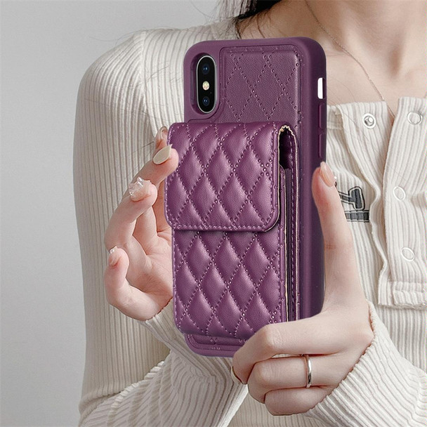 For iPhone X / XS Vertical Wallet Rhombic Leatherette Phone Case(Dark Purple)