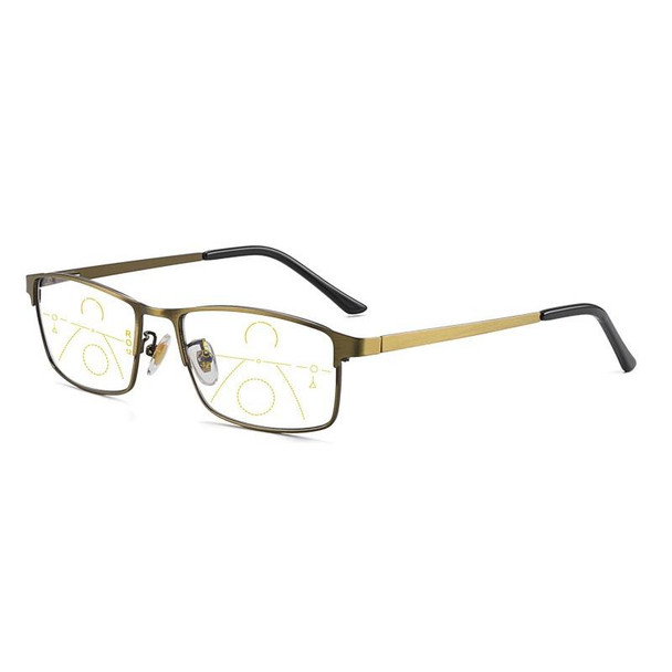 Progressive Multifocal Presbyopic Glasses Anti-blue Light Mobile Phone Glasses, Degree: +250(Gold)