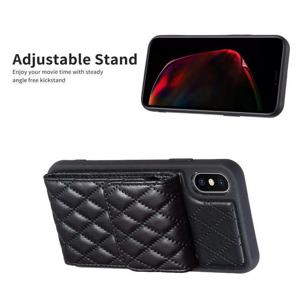 For iPhone X / XS Vertical Wallet Rhombic Leatherette Phone Case(Black)