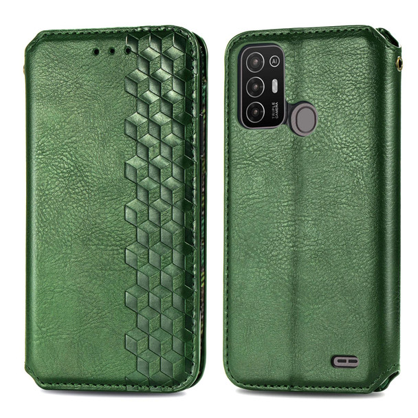 For ZTE Blade A52 Cubic Grid Pressed Magnetic Leather Phone Case(Green)