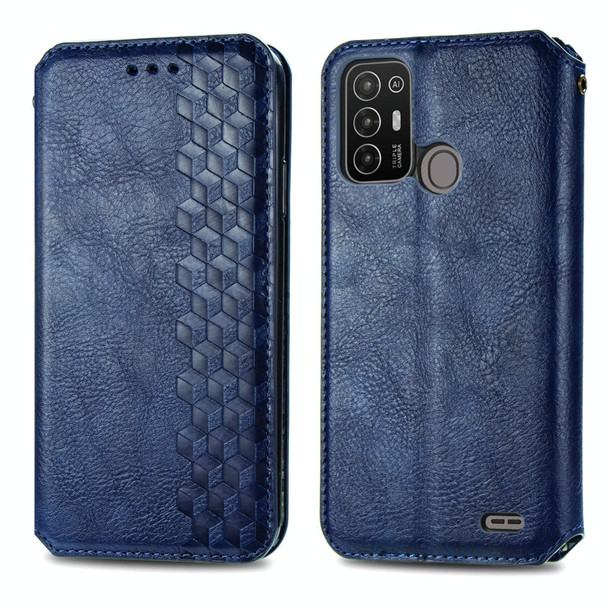 For ZTE Blade A52 Cubic Grid Pressed Magnetic Leather Phone Case(Blue)