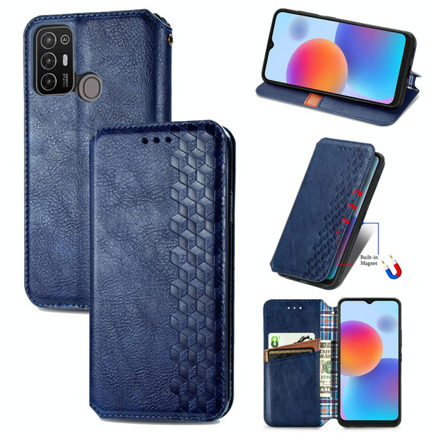 For ZTE Blade A52 Cubic Grid Pressed Magnetic Leather Phone Case(Blue)