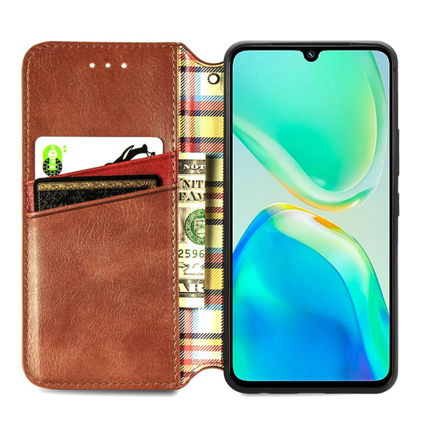 For vivo S15e Cubic Grid Pressed Magnetic Leatherette Phone Case(Brown)