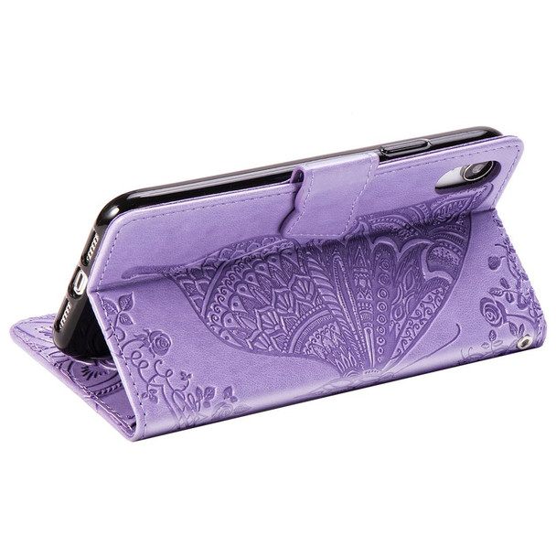 Butterfly Love Flowers Embossing Horizontal Flip Leatherette Case for iPhone X, with Holder & Card Slots & Wallet & Lanyard (Light Purple)