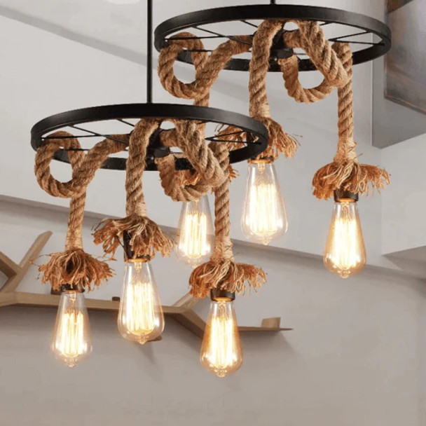 Nu Home Iron Hemp Rope Chandelier