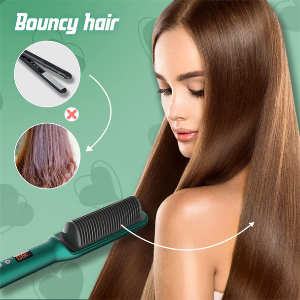 2 In 1 Hair Straightener Brush And Curler Negative Ion Hair Straightener Styling Comb(Green)