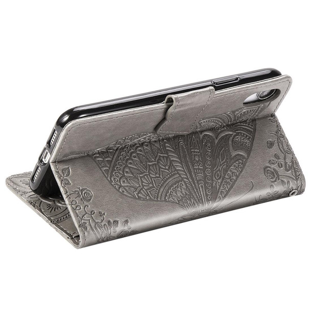 Butterfly Love Flowers Embossing Horizontal Flip Leatherette Case for iPhone X, with Holder & Card Slots & Wallet & Lanyard (Grey)