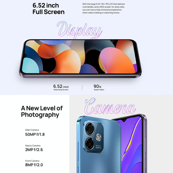 Ulefone Note 16 Pro, 8GB+128GB, Dual Back Cameras, Face ID & Side Fingerprint Identification, 4400mAh Battery, 6.52 inch Android 13 Unisoc T606 OctaCore up to 1.6GHz, Network: 4G, Dual SIM, OTG (Blue
