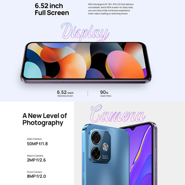 Ulefone Note 16 Pro, 8GB+128GB, Dual Back Cameras, Face ID & Side Fingerprint Identification, 4400mAh Battery, 6.52 inch Android 13 Unisoc T606 OctaCore up to 1.6GHz, Network: 4G, Dual SIM, OTG (Purp