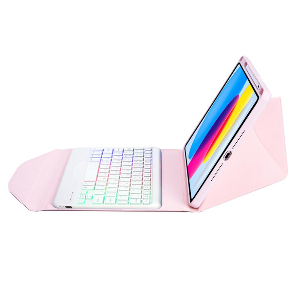 Z10BS Pen Slot Backlight Bluetooth Keyboard Leather Tablet Case For iPad 10th Gen 10.9 2022(Pink)