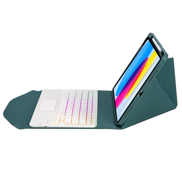 Z10B-AS Pen Slot Touchpad Backlight Bluetooth Keyboard Leather Tablet Case For iPad 10th Gen 10.9 2022(Green)