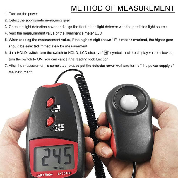 Digital Light Meter, Measuring Range: 1-100000 Lux(Red)