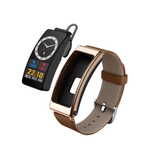 K13 1.14 inch Leather Band Earphone Detachable Smart Watch Support Bluetooth Call (Brown)