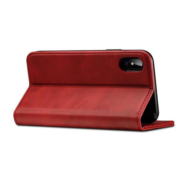 Suteni Calf Texture Horizontal Flip Leather Case for iPhone X / XS, with Holder & Card Slots & Wallet(Red)