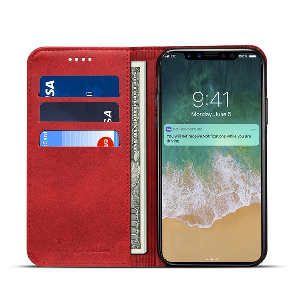 Suteni Calf Texture Horizontal Flip Leather Case for iPhone X / XS, with Holder & Card Slots & Wallet(Red)