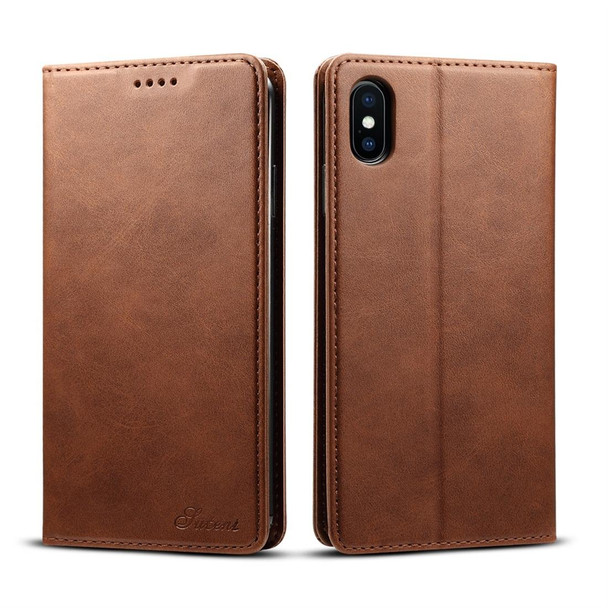 Suteni Calf Texture Horizontal Flip Leather Case for iPhone XS Max, with Holder & Card Slots & Wallet(Coffee)