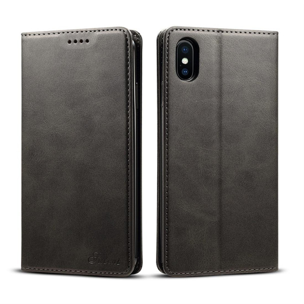 Suteni Calf Texture Horizontal Flip Leather Case for iPhone XS Max, with Holder & Card Slots & Wallet(Black)