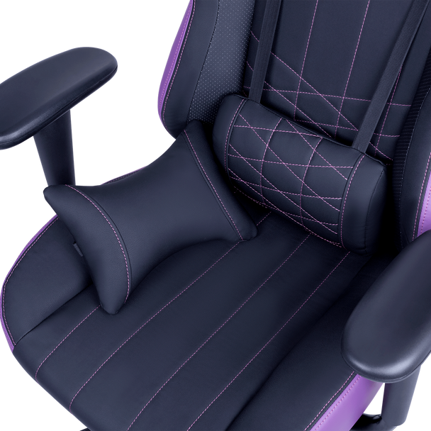 Cooler Master E1 Gaming Chair; Ergonomic design; Head and Lumbar pillow; Purple and black