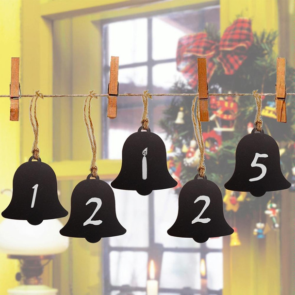 10pcs/Set Mini Hanging Wooden Message Board Home Holiday Decor Lanyard Chalkboard(Bell)