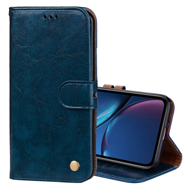 Business Style Oil Wax Texture Horizontal Flip Leatherette Case for iPhone XR, with Holder & Card Slots & Wallet (Blue)