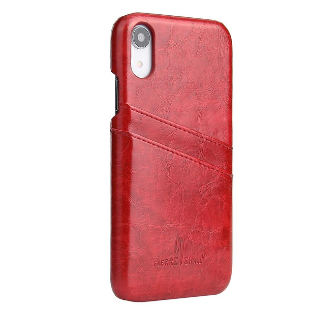 Fierre Shann Retro Oil Wax Texture PU Leatherette Case for iPhone XR, with Card Slots(Red)