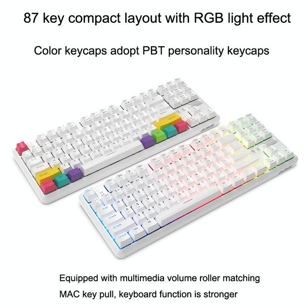 Ajazz K870T 87-Key Hot Swap Bluetooth/Wired Dual Mode RGB Backlight Office Game Mechanical Keyboard Red Shaft (White)