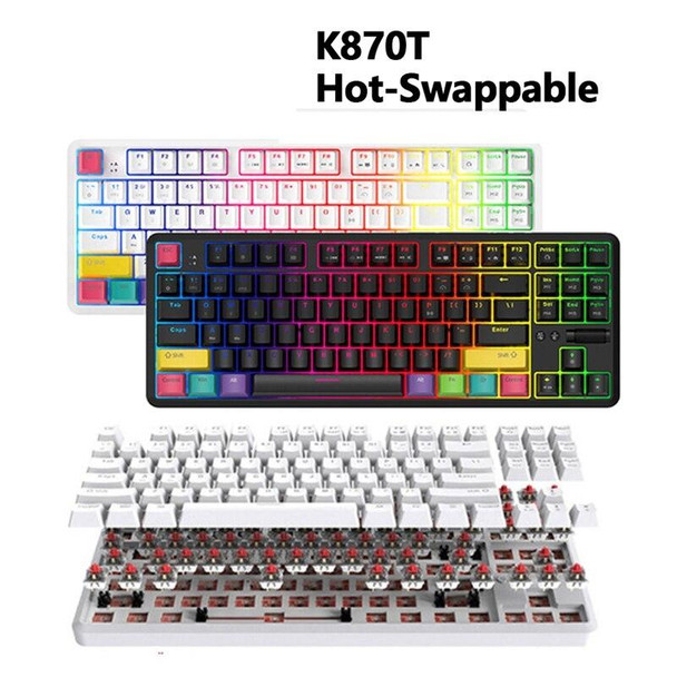 Ajazz K870T 87-Key Hot Swap Bluetooth/Wired Dual Mode RGB Backlight Office Game Mechanical Keyboard Tea Shaft (White)