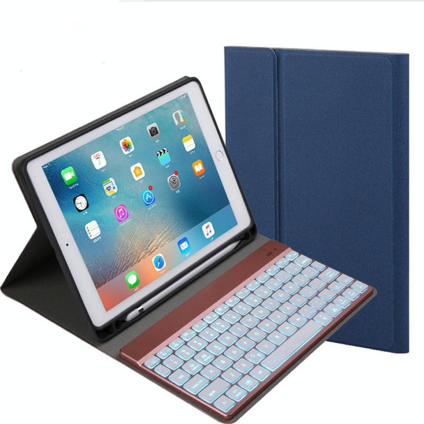 508A Detachable Bluetooth Keyboard + Horizontal Flip Leatherette Tablet Case with Holder & Colorful Backlight for iPad Pro 9.7 inch, iPad Air, iPad Air 2, iPad 9.7 inch (2017), iPad 9.7 inch (2018)(Blue)