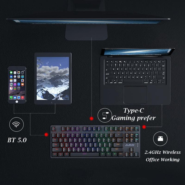 Ajazz AK40pro 87 Keys Bluetooth/Wireless/Wired Three Mode Game Office Mechanical Keyboard Mixed Light Tea Shaft (White Blue)