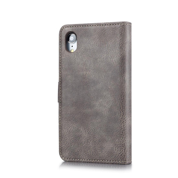 DG.MING Crazy Horse Texture Flip Detachable Magnetic Leatherette Case for iPhone XR, with Holder & Card Slots & Wallet (Grey)