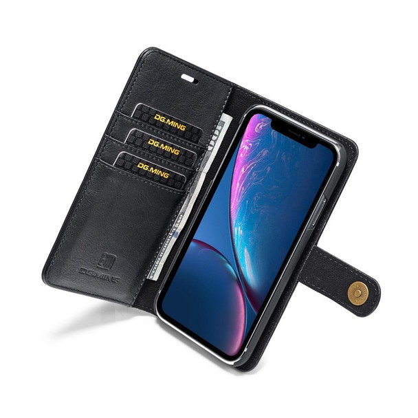 DG.MING Crazy Horse Texture Flip Detachable Magnetic Leatherette Case for iPhone XR, with Holder & Card Slots & Wallet (Black)