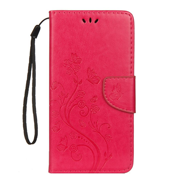 Embossed Butterfly Pattern Horizontal Flip Leatherette Case with Card Slot & Holder & Wallet & Lanyard - iPhone XS Max (Magenta)