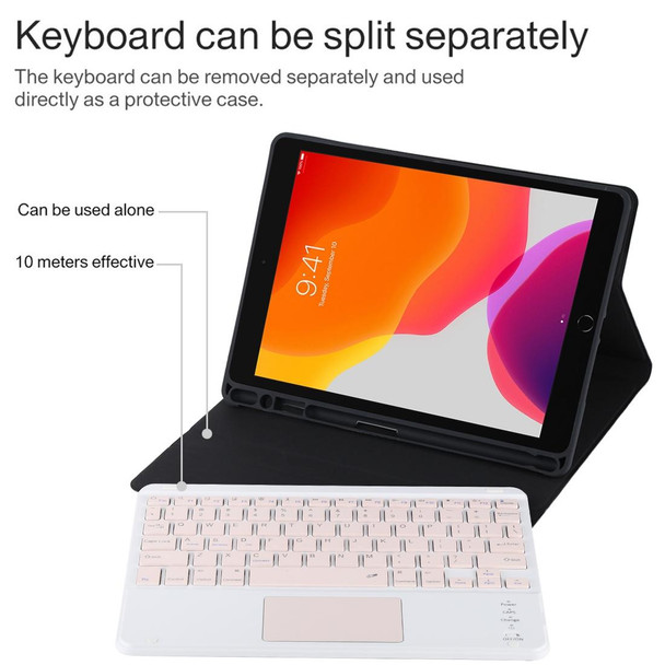 TG-102BC Detachable Bluetooth Pink Keyboard + Microfiber Leather Tablet Case for iPad 10.2 inch / iPad Air (2019), with Touch Pad & Pen Slot & Holder(Black)