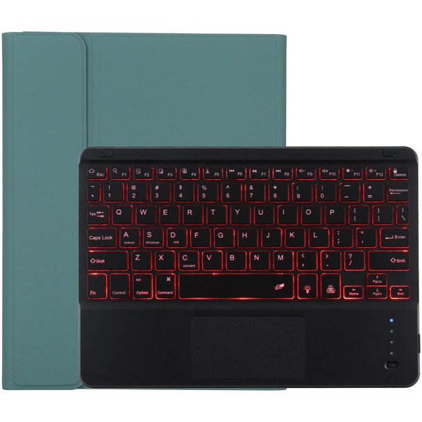 TG-102BCS Detachable Bluetooth Black Keyboard + Microfiber Leather Tablet Case for iPad 10.2 inch / iPad Air (2019), with Touch Pad & Backlight & Pen Slot & Holder (Dark Green)