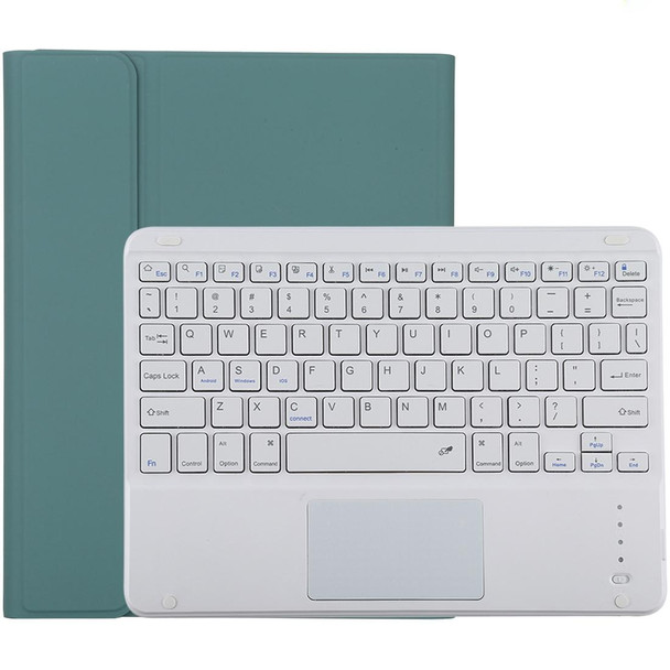 TG-102BC Detachable Bluetooth White Keyboard + Microfiber Leather Tablet Case for iPad 10.2 inch / iPad Air (2019), with Touch Pad & Pen Slot & Holder(Dark Green)