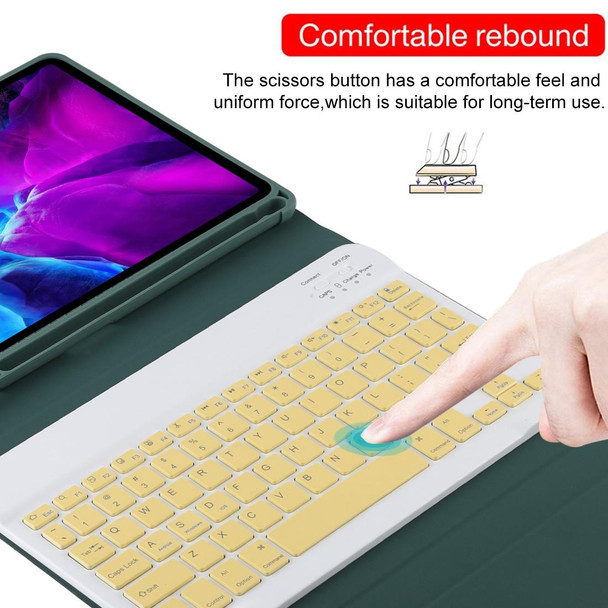 TG11B Detachable Bluetooth Yellow Keyboard + Microfiber Leather Tablet Case for iPad Pro 11 inch (2020), with Pen Slot & Holder (Dark Green)