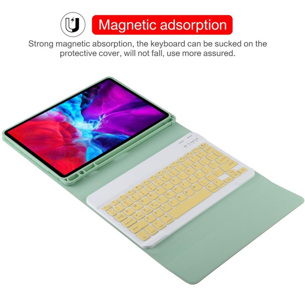 TG11B Detachable Bluetooth Yellow Keyboard + Microfiber Leather Tablet Case for iPad Pro 11 inch (2020), with Pen Slot & Holder (Green)