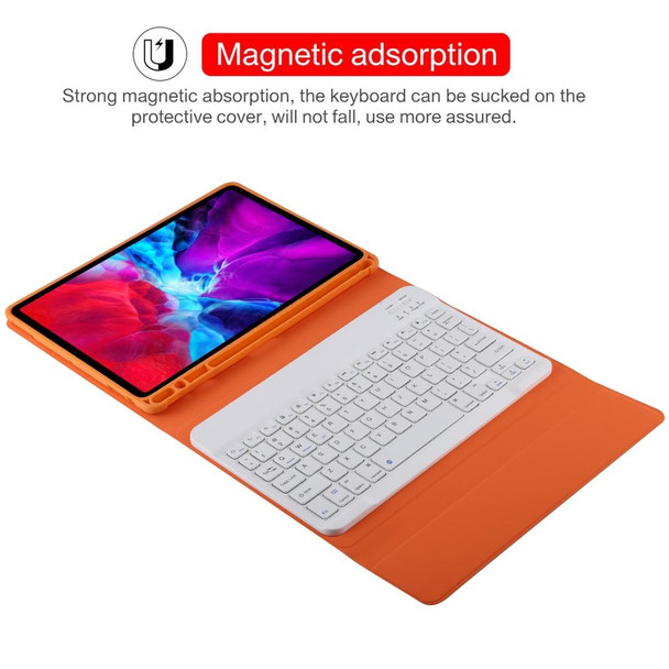 TG11B Detachable Bluetooth White Keyboard + Microfiber Leather Tablet Case for iPad Pro 11 inch (2020), with Pen Slot & Holder (Orange)